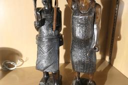 2 Carved Ebony African Statues Man, woman