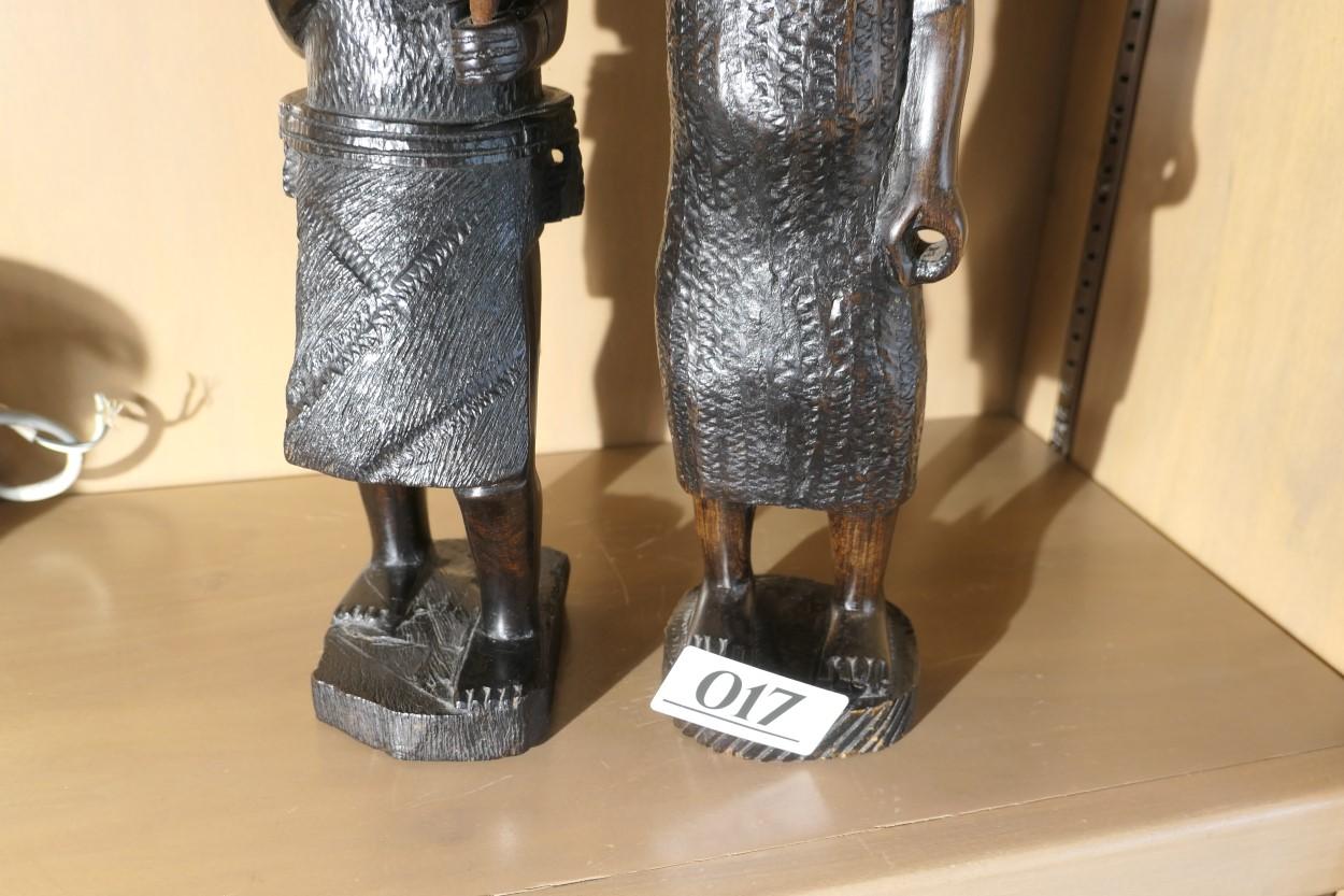 2 Carved Ebony African Statues Man, woman