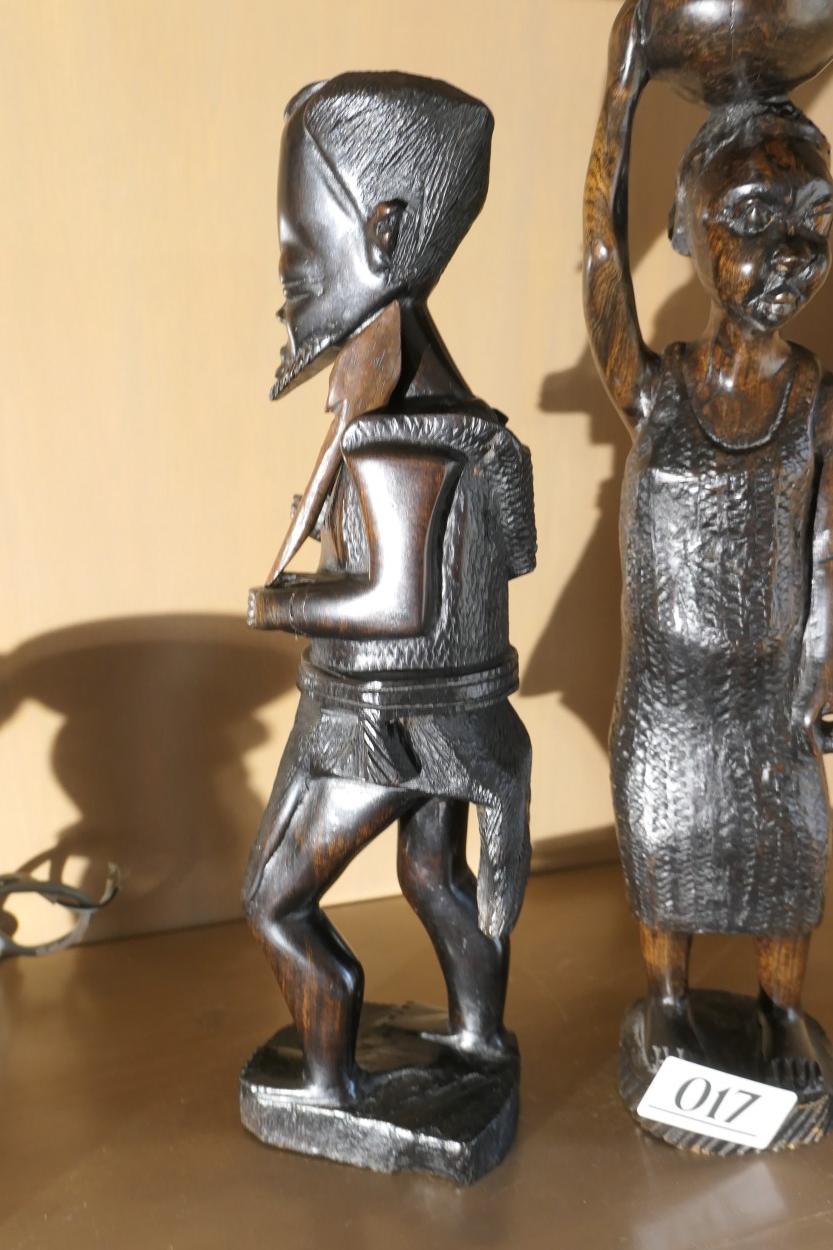 2 Carved Ebony African Statues Man, woman