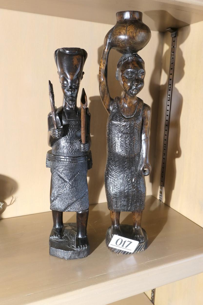 2 Carved Ebony African Statues Man, woman