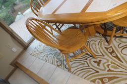 Oak tiled table PLUS four oak chairs