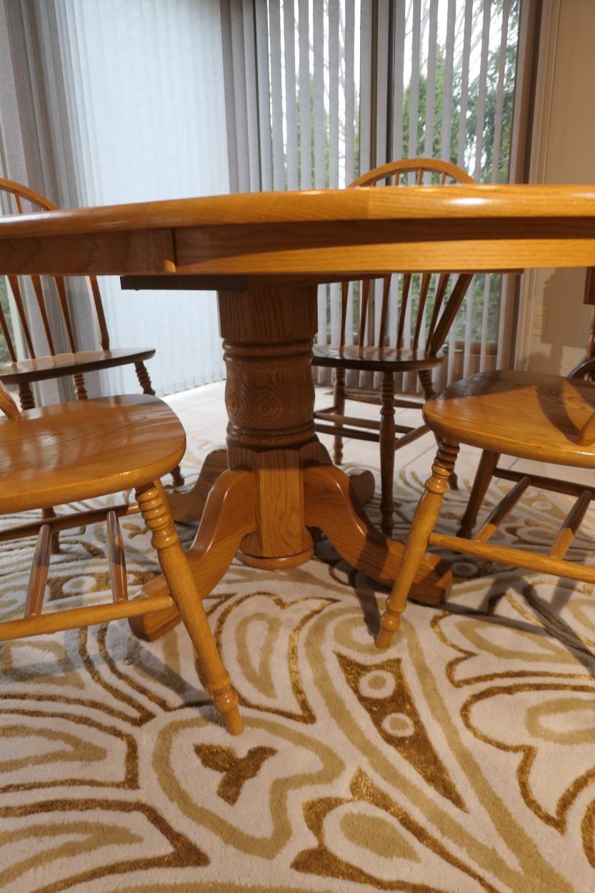 Oak tiled table PLUS four oak chairs