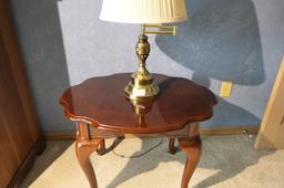 Queen Anne Style Lamp Table and Brass Lamp