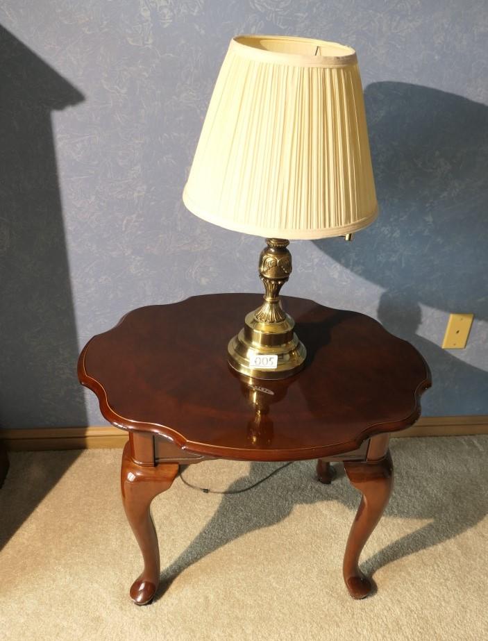 Queen Anne Style Lamp Table and Brass Lamp