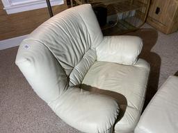 Vintage Italian White Leather Lounge Chair and Footstool