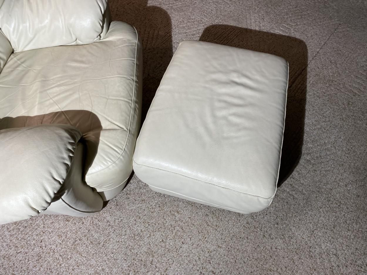 Vintage Italian White Leather Lounge Chair and Footstool