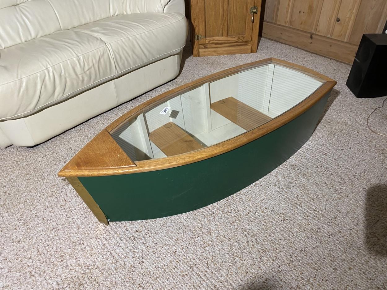 Vintage Canoe Coffee Table w/Glass Top