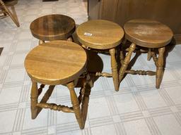 Group lot of four ow wooden stools