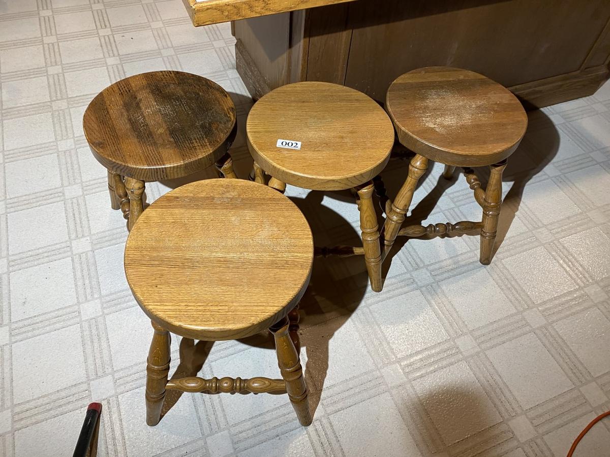 Group lot of four ow wooden stools