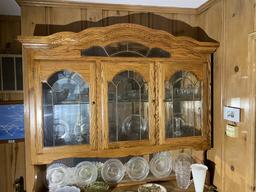 Large vintage two piece lighted hutch