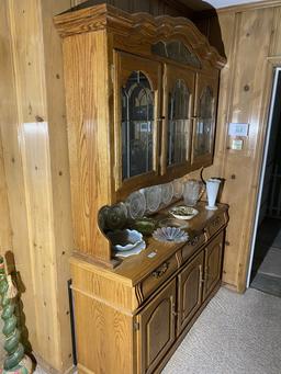 Large vintage two piece lighted hutch