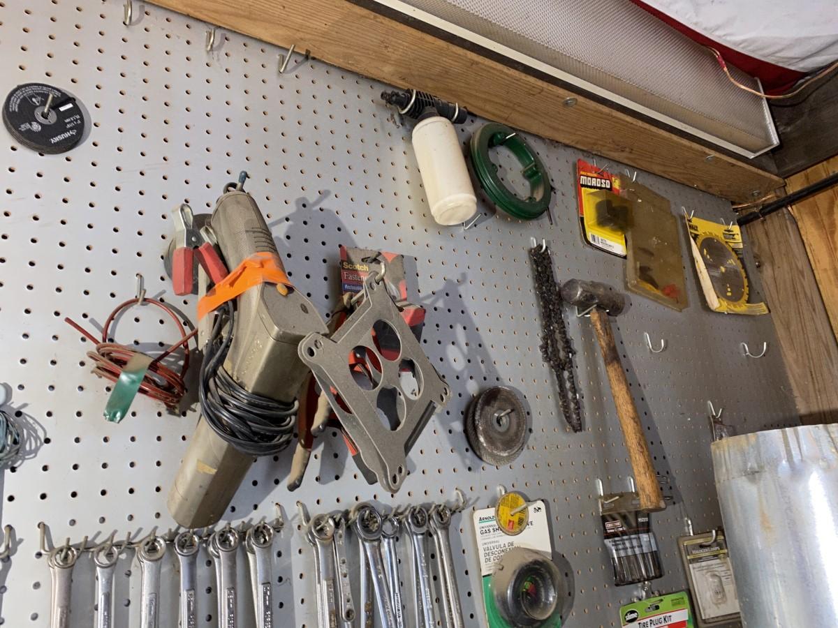 Assorted Garage tools on wall