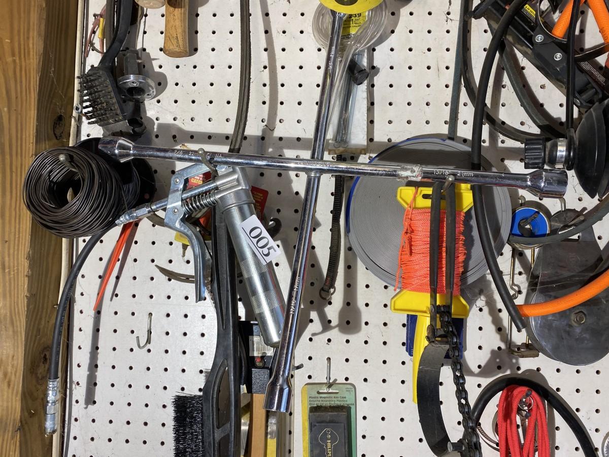Assorted Garage wall tools and more