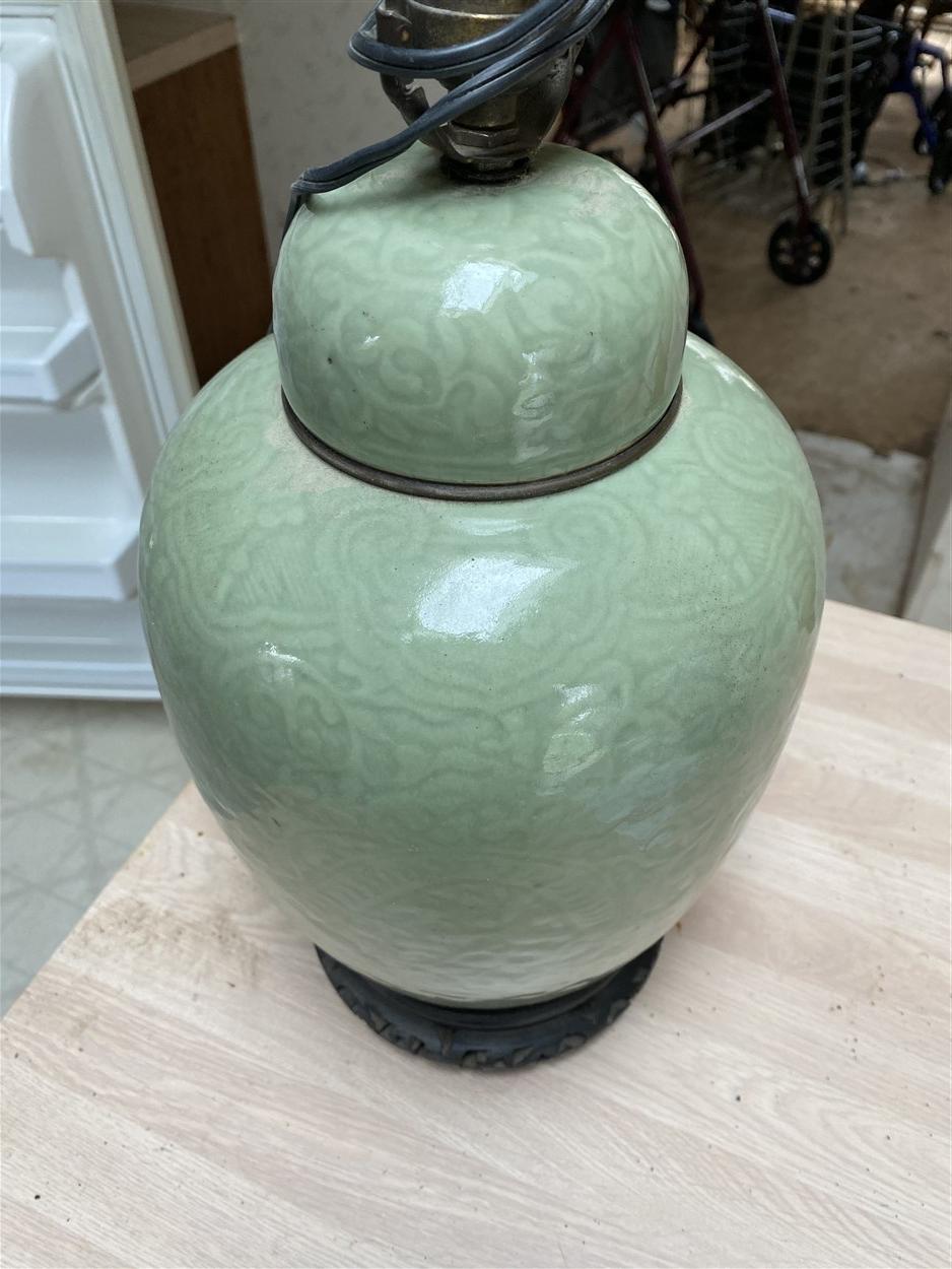 Antique Chinese Celadon Green Ginger Jar Dragon Lamp