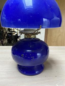 Antique Blue Glass Oil Lamp