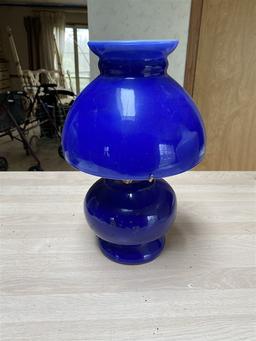 Antique Blue Glass Oil Lamp