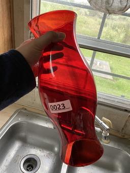 Unusual Ruby Red Glass Hurricane Candle Holder with Base