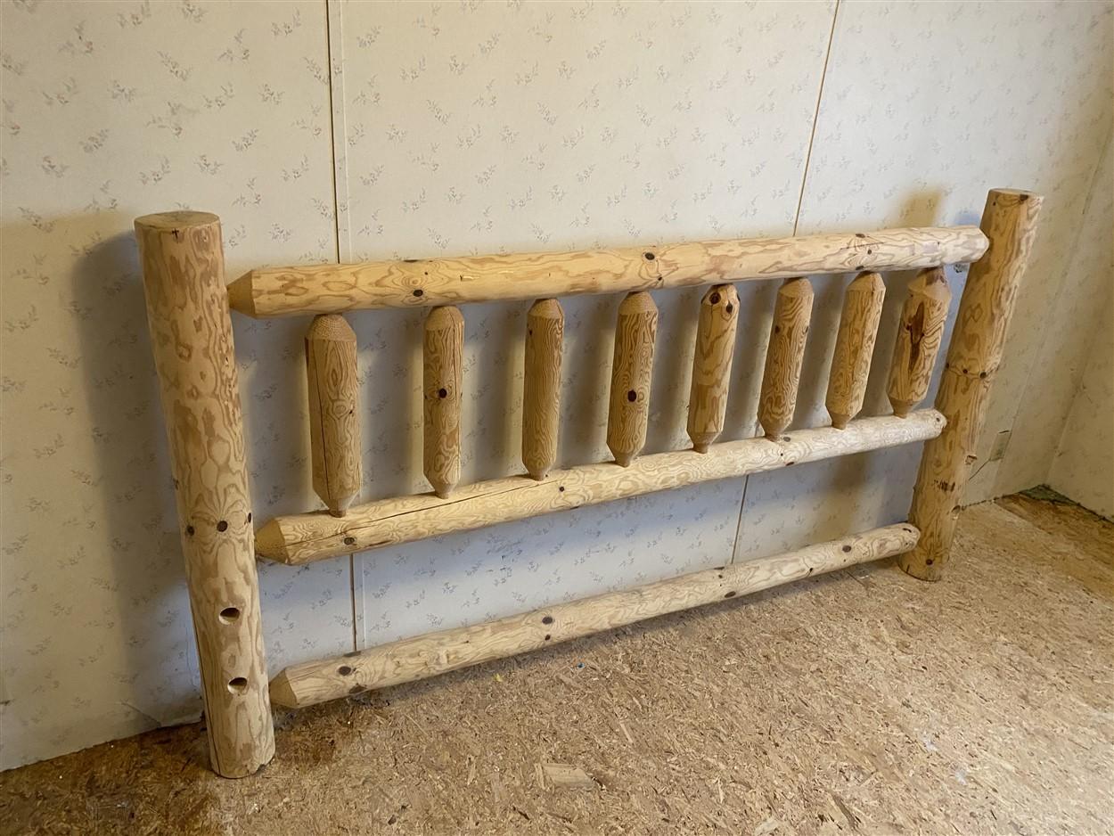 Large sized primitive cabin style wooden bed frame