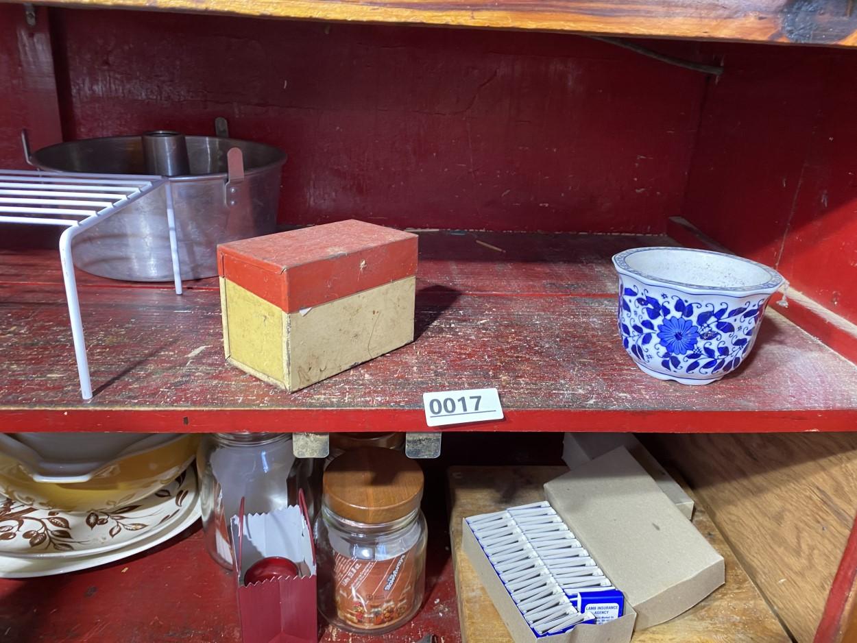 Contents of kitchen cabinets including Pyrex