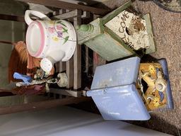 Plant stand, and items at bottom, on floor