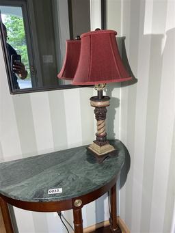 Demilune table, lamp and mirror lot
