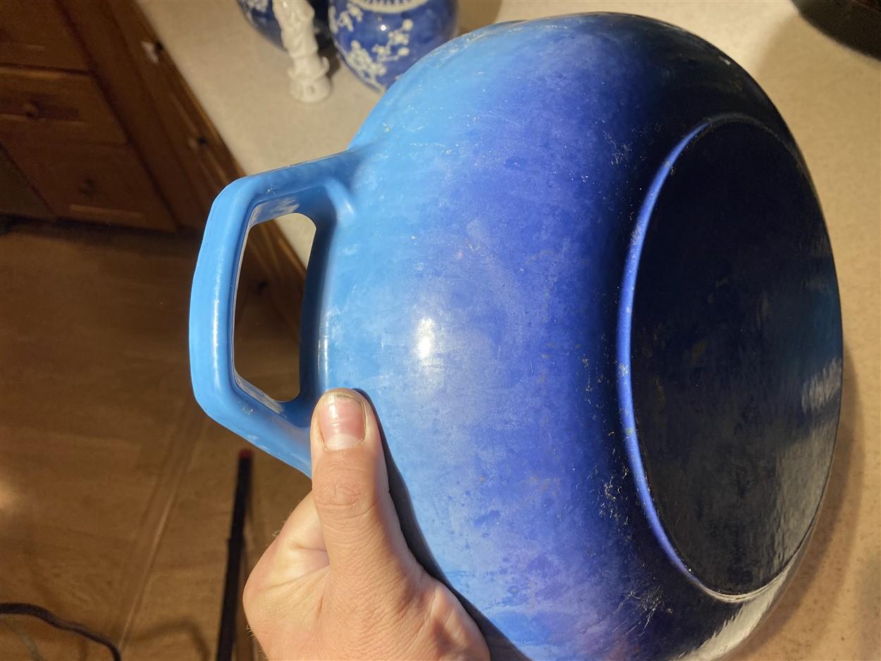 Nice Blue Enamel Cast Iron Crofton lidded pot