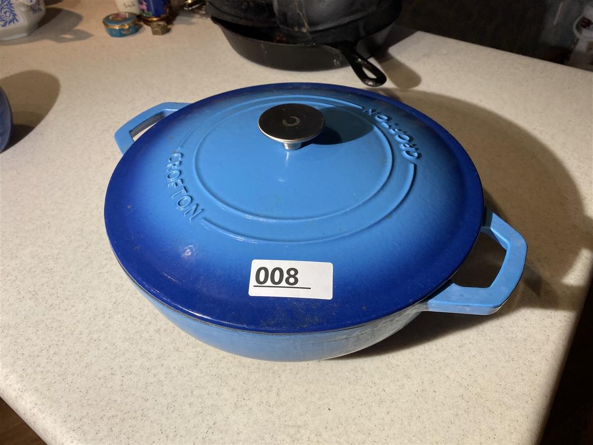 Nice Blue Enamel Cast Iron Crofton lidded pot