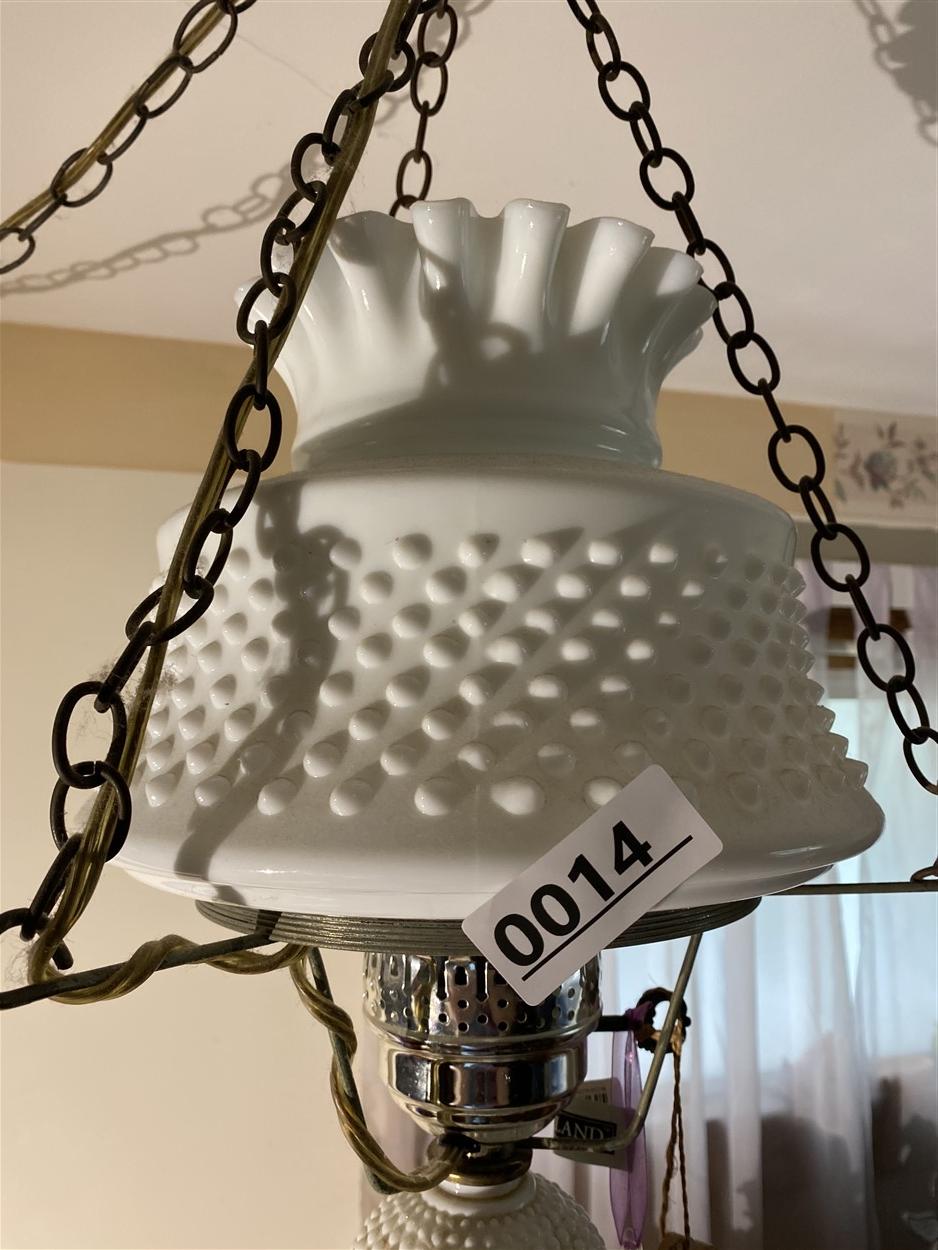 Vintage Milk Glass Hobnail hanging lamp