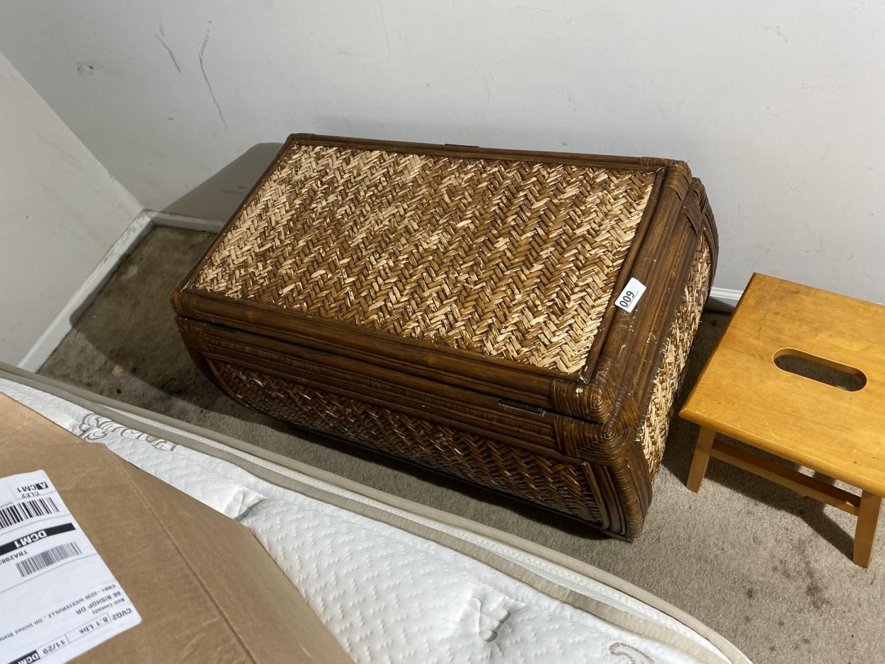 Rattan trunk and wooden stool