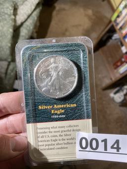 Silver American Eagle Coin in plastic holder