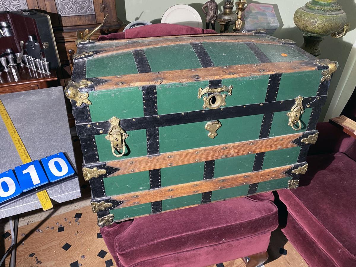Larger sized antique humpback trunk