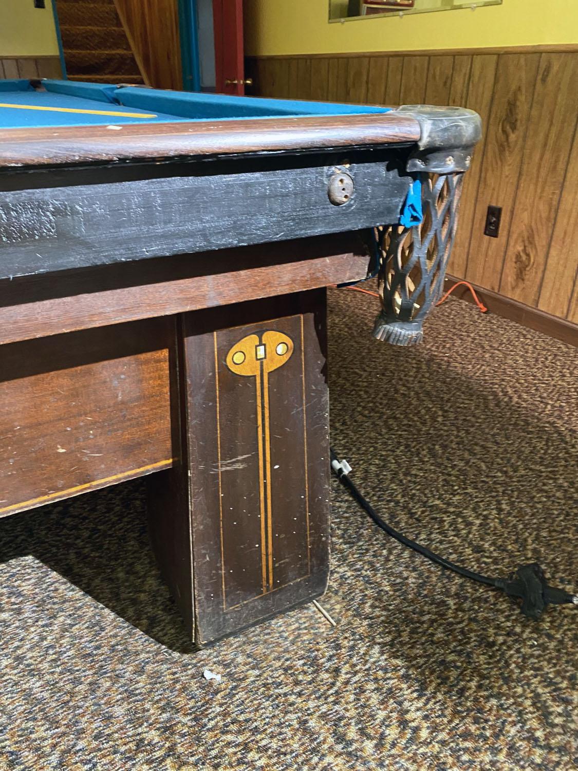 10' Inlaid Art Nouveau Brunswick Pool table