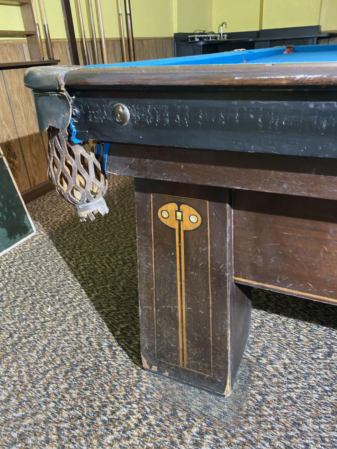 10' Inlaid Art Nouveau Brunswick Pool table