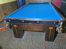 10' Inlaid Art Nouveau Brunswick Pool table