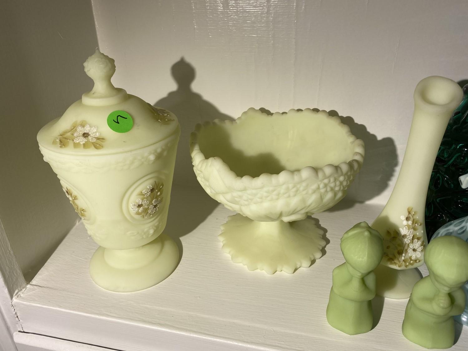 Shelf lot of mostly vintage Fenton glass