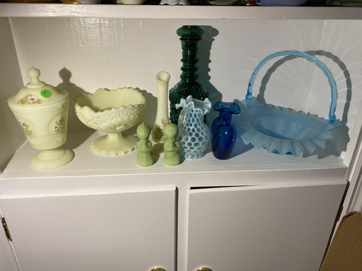 Shelf lot of mostly vintage Fenton glass