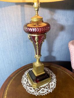 Pair of VIntage Bohemian Ruby Cut Glass Lamps