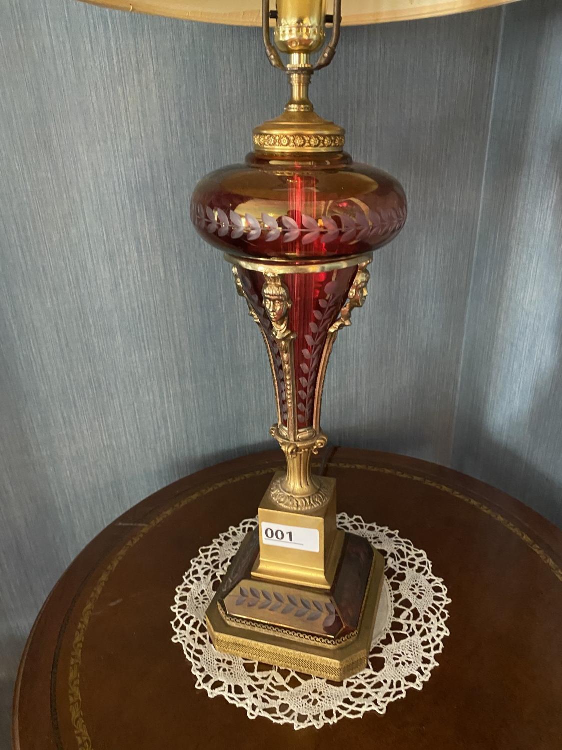 Pair of VIntage Bohemian Ruby Cut Glass Lamps