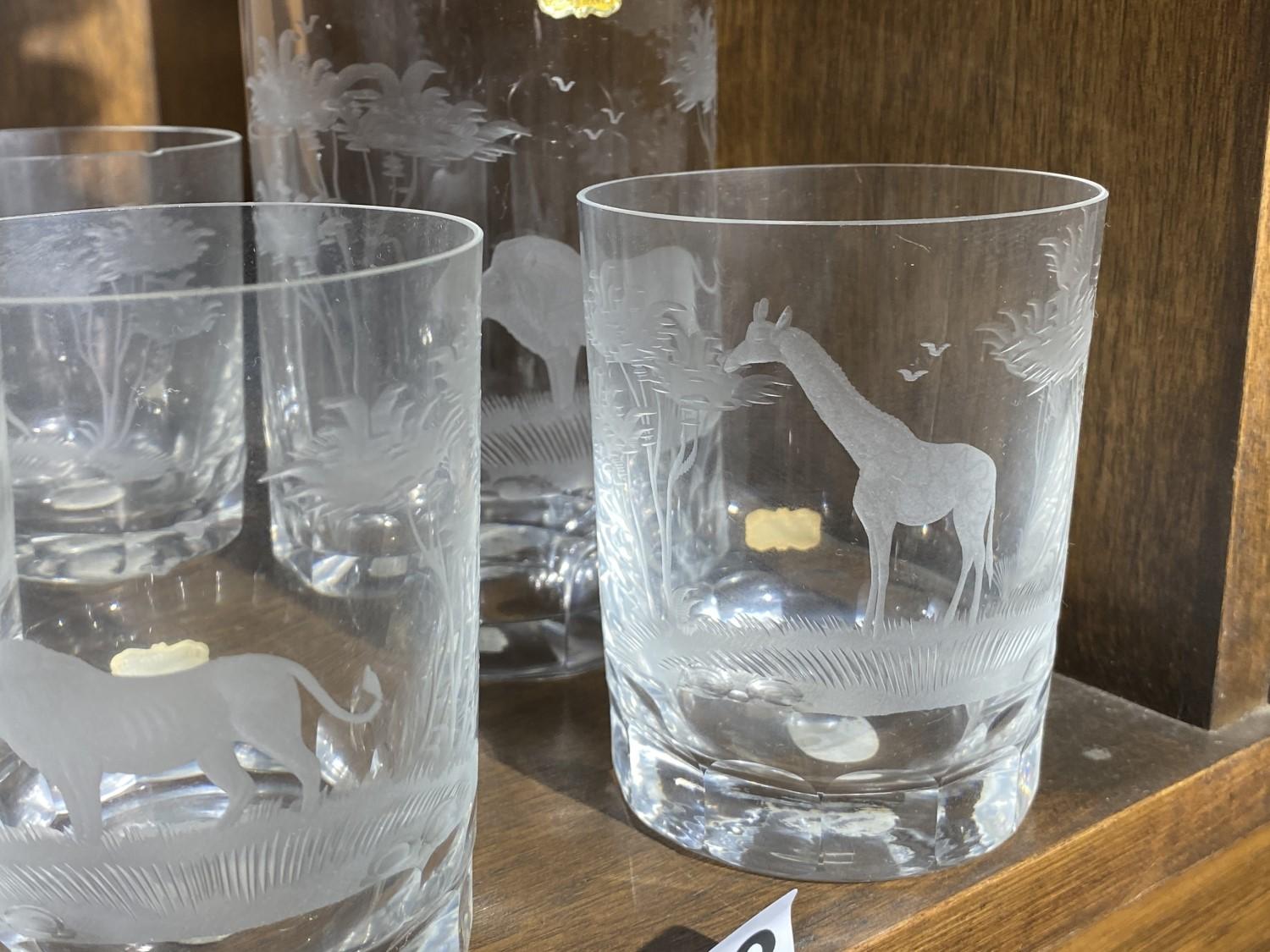 Nice Crystal Glasses & Decanter Set - Rowland Ward Safari Animal Theme