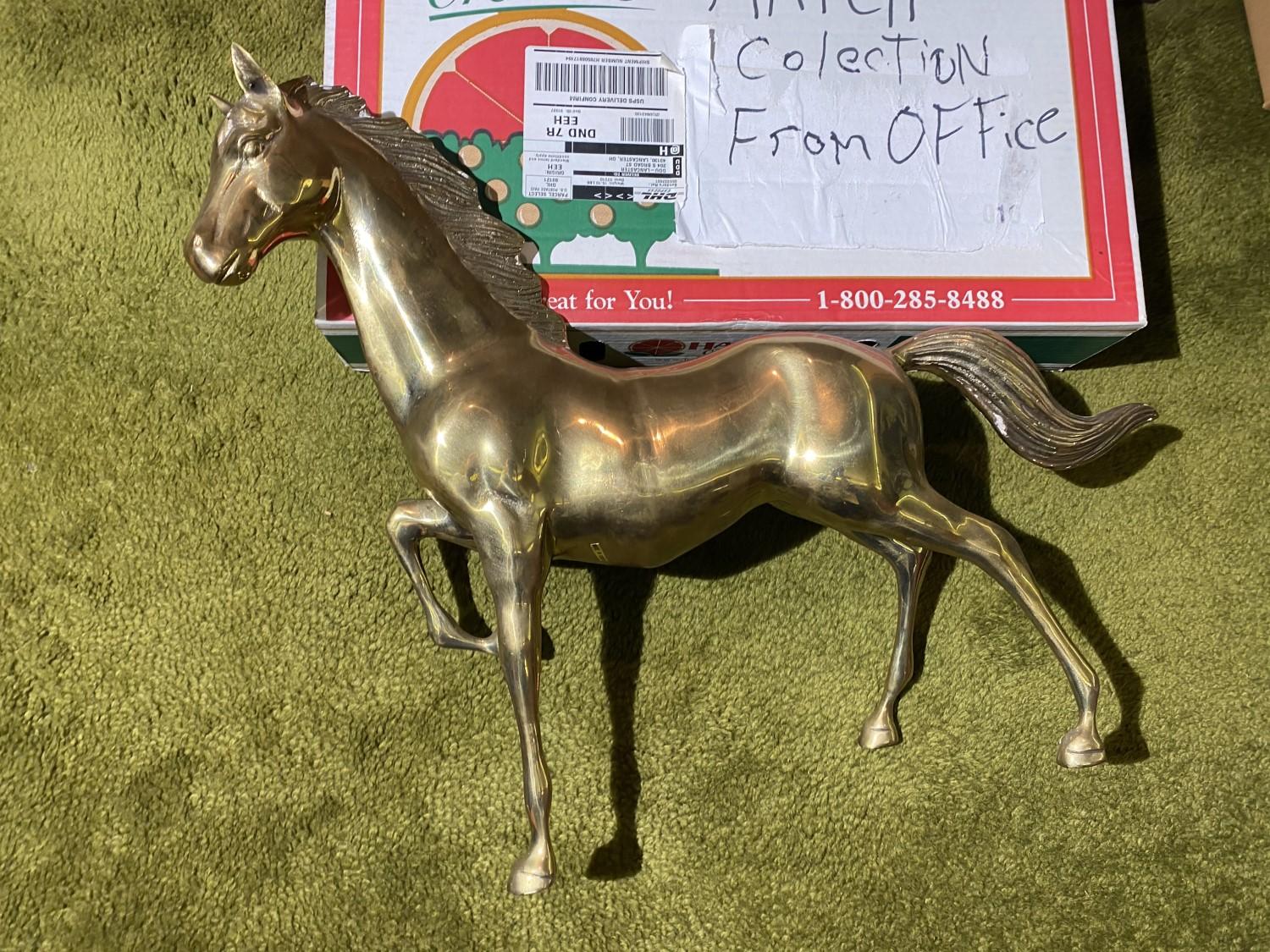 Large brass horse plus vintage matchbooks