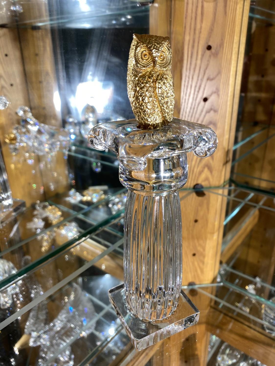 Rare Steuben Glass 18k gold owl on Pedestal