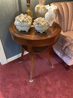 Pair of leather topped matching lamp tables