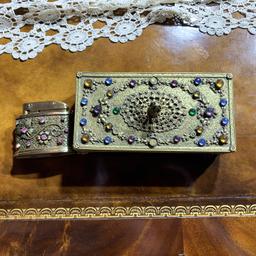 Vintage Italian Ashtray with lid, jeweled lighter set