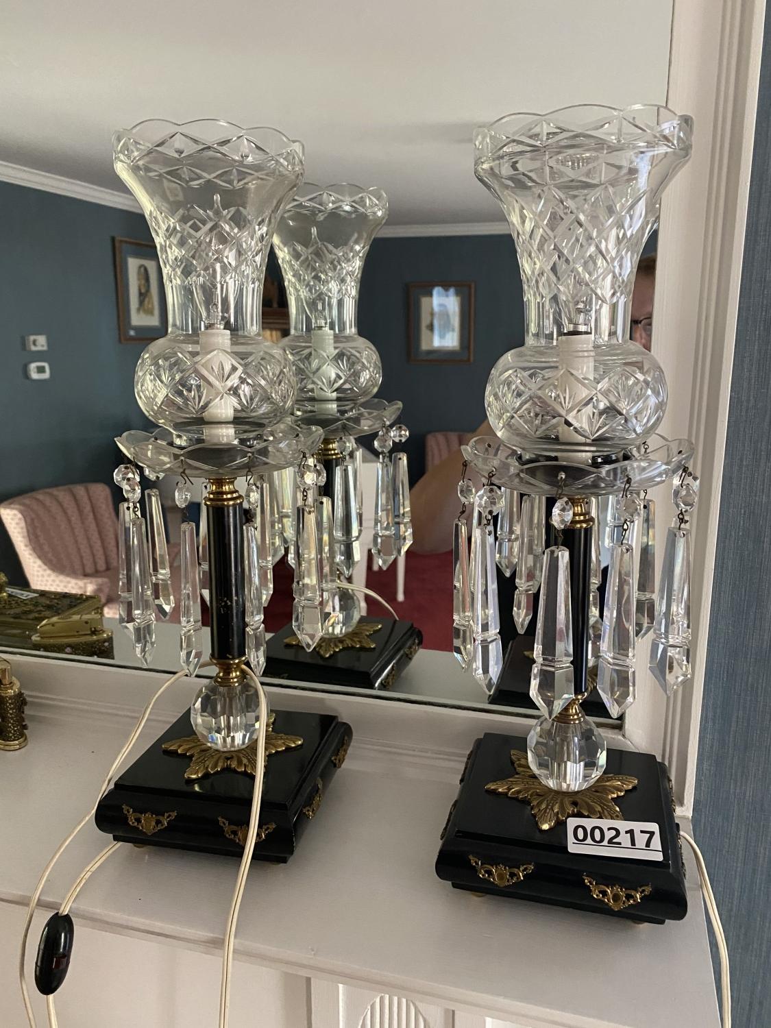 Pair of Vintage Crystal Mantle Chandeliers lamps