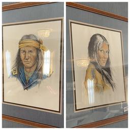 Pair of prints of Native Americans by VL Potter - Signed.