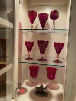Large lot of Ruby Etched glasses, pewter Franklin Mint