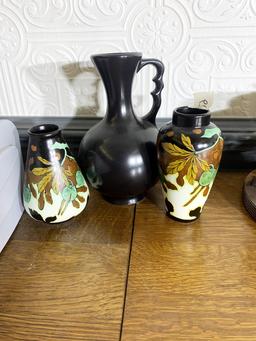 Royal Gouda style Art Nouveau decorated Holland vases, pitcher lot