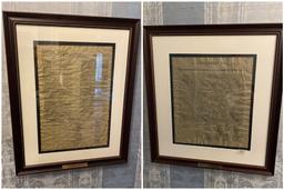 Framed copies of the Bill of Rights, Declaration of Independence