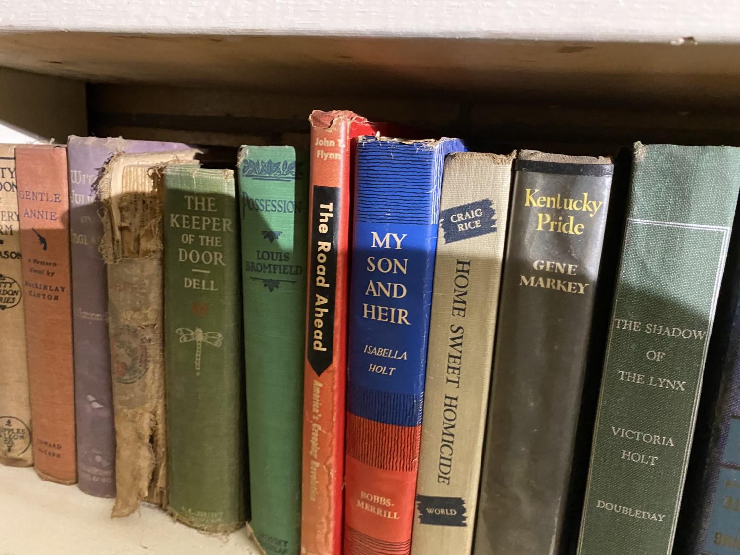 Dozens of vintage books on shelf PLUS