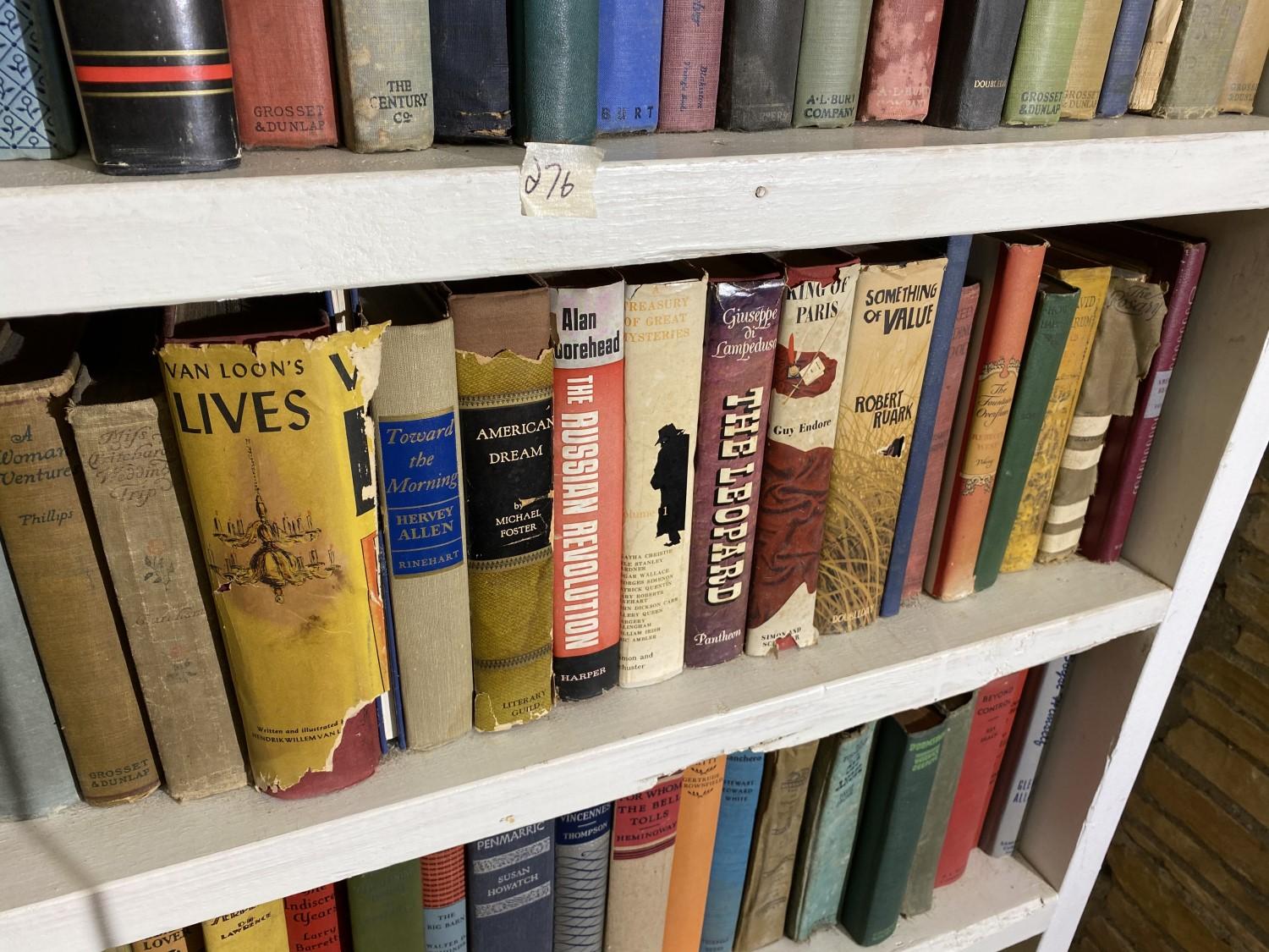 Dozens of vintage books on shelf PLUS